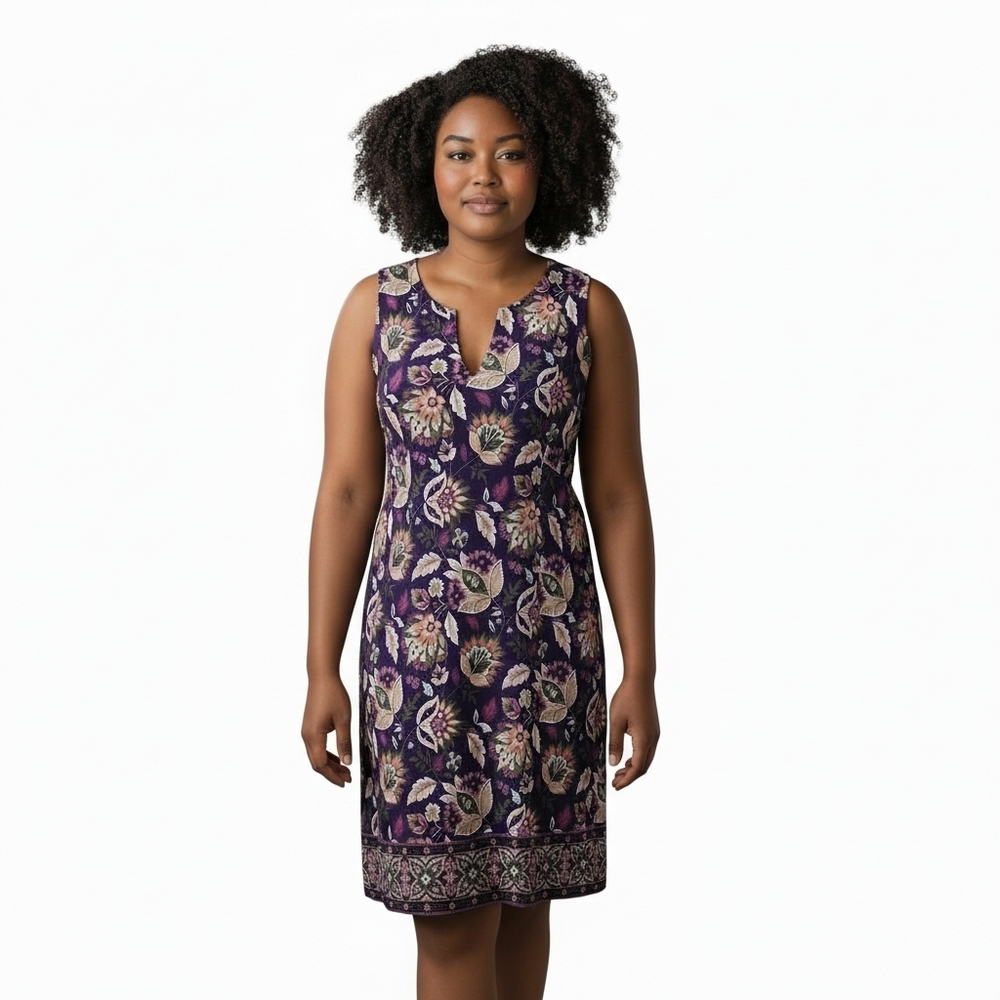 Lands' End Purple and Pink Floral Mini Dress